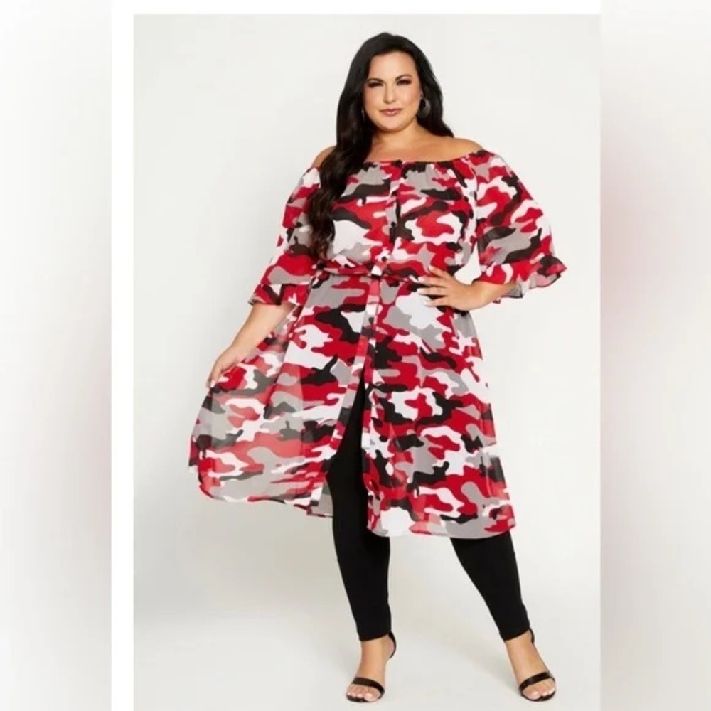 Ashley Stewart Red and Black Camo duster/ Dress